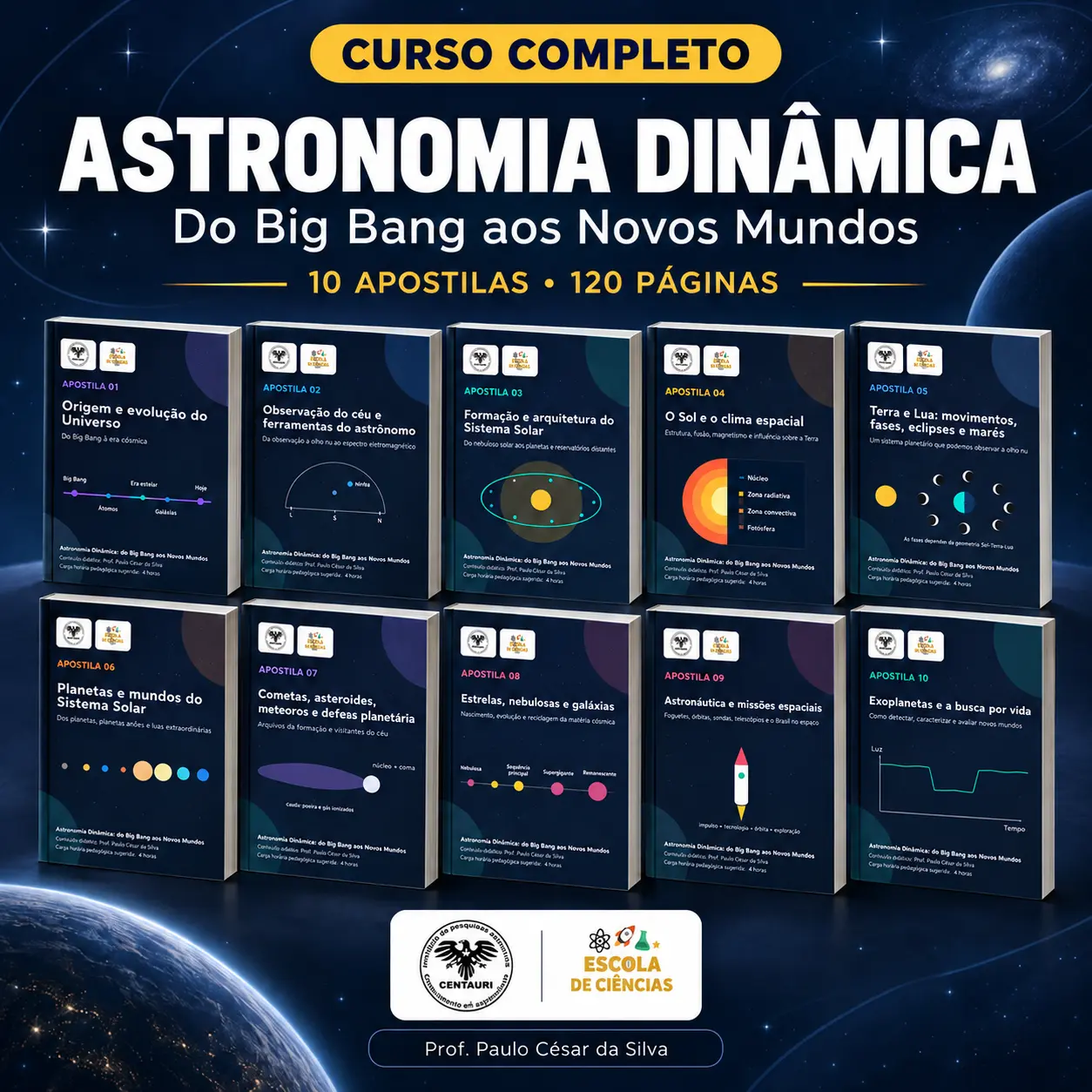 Coleção com as dez apostilas do curso Astronomia Dinâmica